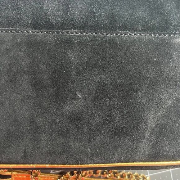 Michael Kors Black Suede Crossbody Purse Bag with Gold Trim - Picture 6 of 8